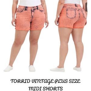 New Torrid Plus Size Coral Acid Wash Mid- Rise Vintage Shorts.